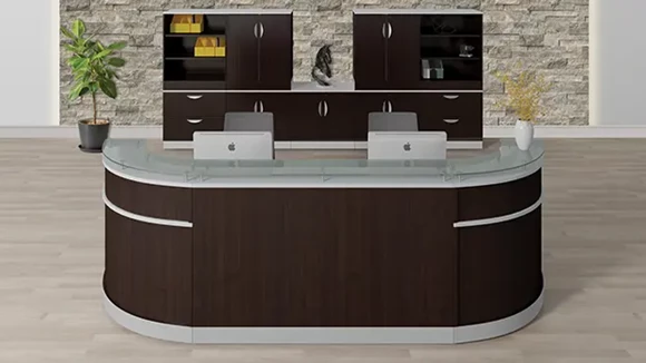 U-Desk Reception Desk 158in W x 22in D with Glass Top