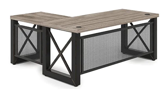 L-Shaped Desk 72in x 65in Distressed Wood Metal X Base