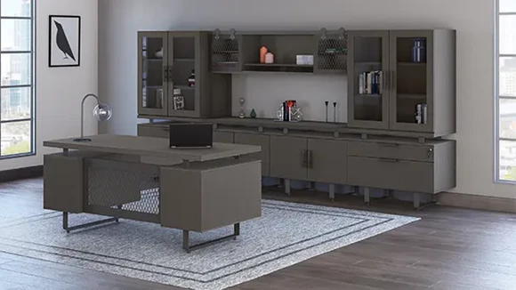 Laminate Office Suite with Executive Desk and Wall Storage