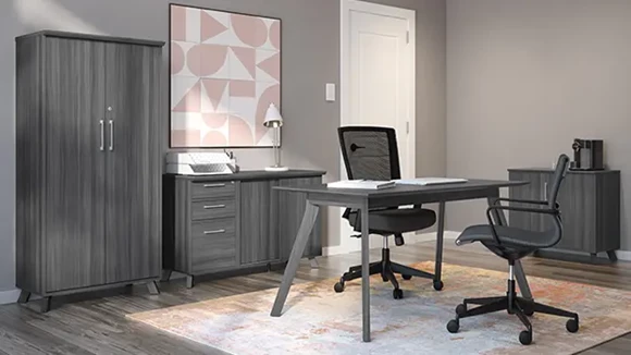 Office Suite with L-Shaped Desk and Credenza