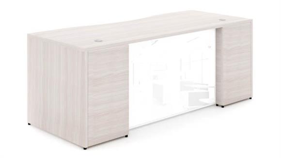66in x 30in Rectangular Desk Shell with White Glass Modesty Panel