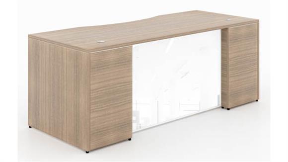 66in x 30in Rectangular Desk Shell with White Glass Modesty Panel