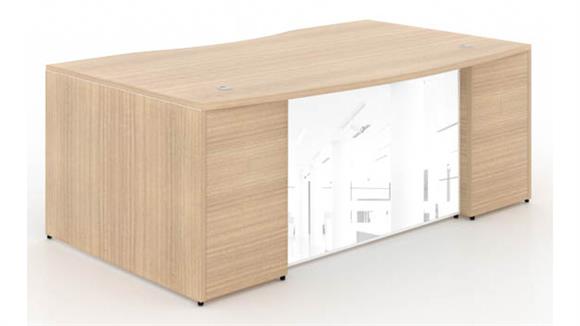 72in x 42in Bow Front Desk Shell with White Glass Modesty Panel