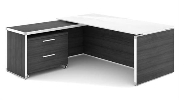 Executive L Shaped Desk with White Glass Top