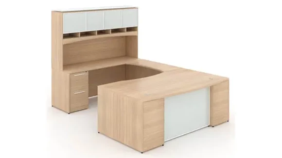Bow-Front U-Desk 72in W x 108in D with 2 Pedestals and Modesty Panel