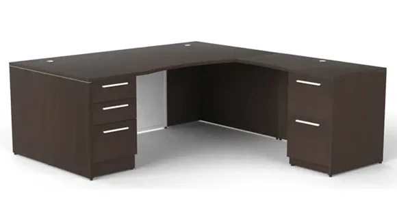 Bow-Front L-Desk 72in W x 84in D with 2 Pedestals