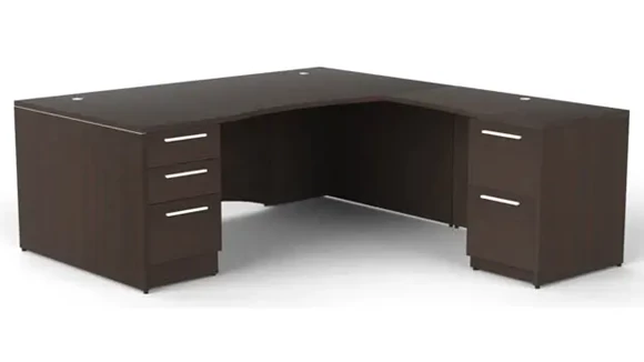 Bow-Front L-Desk 72in W x 84in D with 2 Pedestals