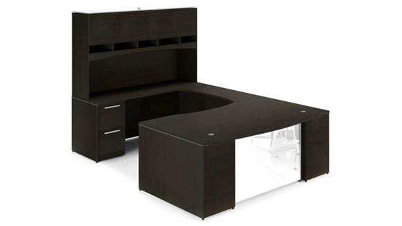 72in x 108in Bow Front U Shaped Desk with Glass Modesty Panel
