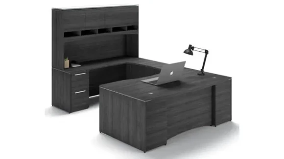 Bow-Front U-Desk 72in W x 108in D with 2 Pedestals and Glass Top