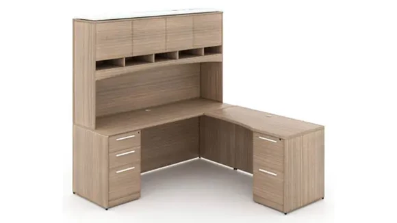 L-Desk 72in W x 66in D with 2 Pedestals and Hutch