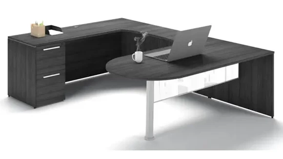 Bullet-End U-Desk 72in W x 102in D with 1 Pedestal