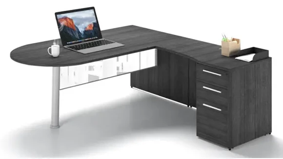 Bullet-End L-Desk 72in W x 84in D with 1 Pedestal