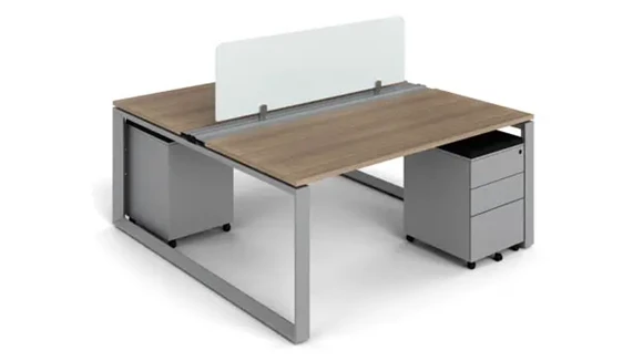 Double Desk Station 60in W x 57in D with 1 Pedestal and Wire Management