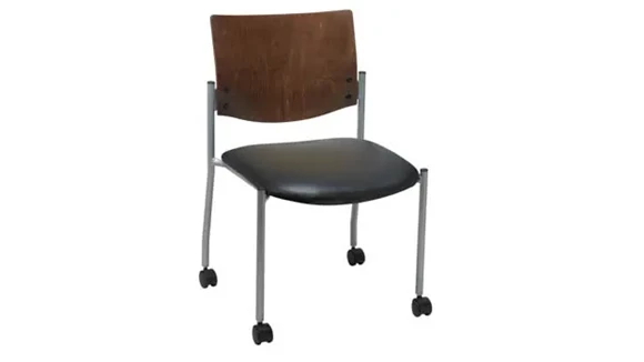 Side / Guest Chair, Armless with Wood Back and Casters