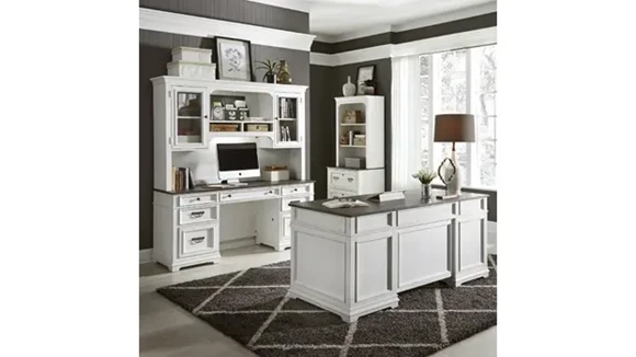 Credenza and Hutch Wood Veneer Locking Storage