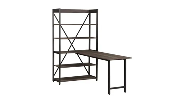 Writing Desk 77in W x 64in D with Bookcase Has 5 Shelves