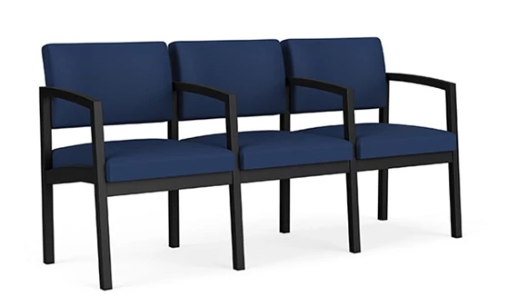3-Seat Bench 65in W x 25in D with Center Arms and Steel Frame