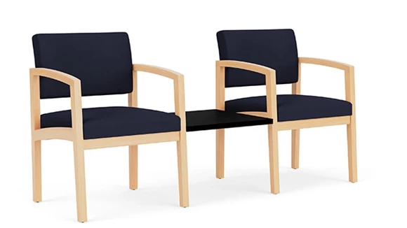 Lenox Wood 2 Chairs with Center Black Laminate Table - Vinyl and Fabric Upholstery