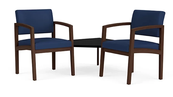 Lenox Wood 2 Chairs with Corner Black Laminate Table - Vinyl and Fabric Upholstery
