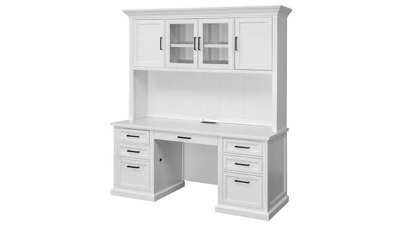 Modern Wood Hutch With Doors and Desk - Fully Assembled