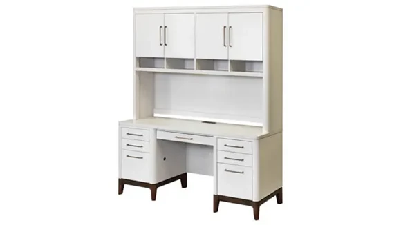 Credenza Desk & Hutch White Wood Grain Laminate