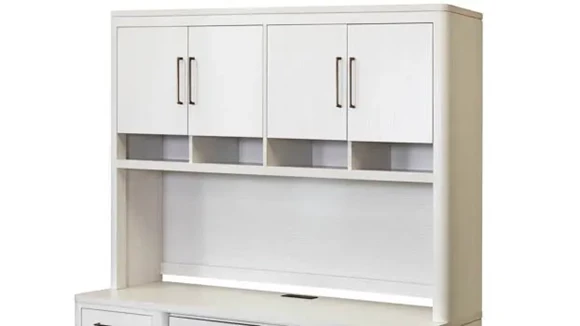 Hutch with Doors White Wood Grain Laminate Assembled