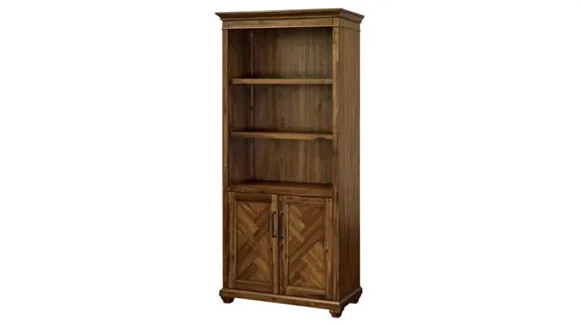 Bookcase with Doors Wood Veneer Herringbone Finish