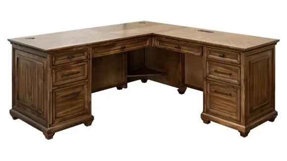 L-Desk with Return Wood Veneer Herringbone Pattern