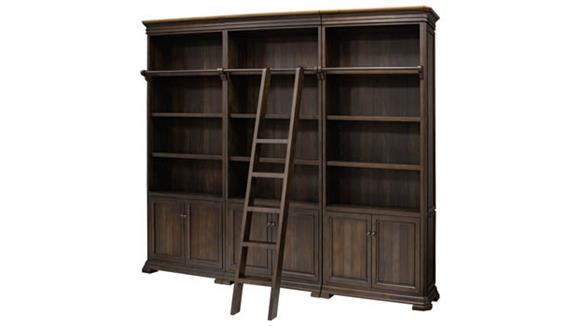 Executive Bookcase Wall With Wood Ladder