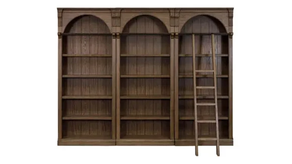 8' Tall Wood Bookcase Wall (Set of 3) with Ladder, Assembled