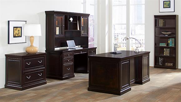 Executive Desk Set with Credenza, Lateral File & Bookcase