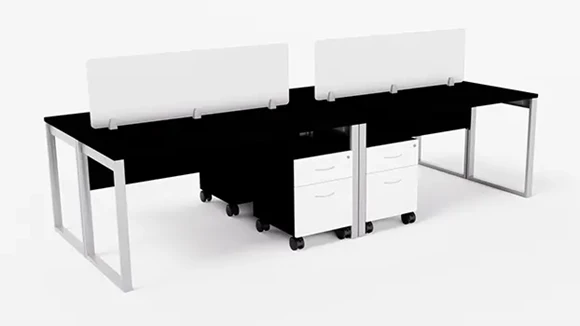 Benching Workstation 120in W x 48in D with 4 Mobile Pedestals