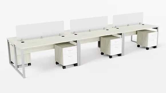 Benching Workstation 180in W x 48in D with 1 Pedestal