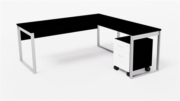 72in W x 72in Metal Leg L-Desk with Mobile Pedestal