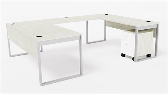 102in W x 72in D Metal Leg U-Shaped Desk with Mobile Pedestal