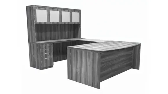 Bow-Front U-Desk 72in W x 108in D with 1 Pedestal and Hutch