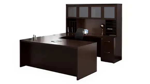 U-Desk 72in W x 102in D with Hutch and 2 Pedestals