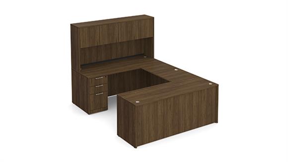 66in W x 102in D Double Pedestal U-Desk with 4 Door Hutch