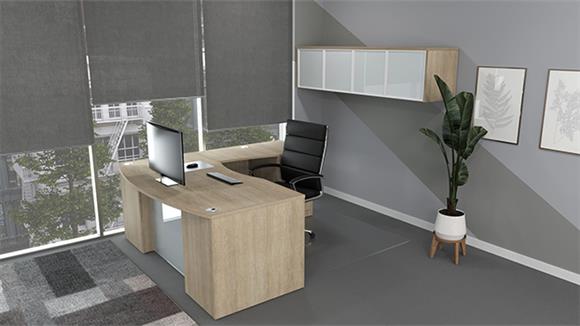66in x 72in Double Ped L-Desk w/ Curve User Side and Glass Modesty
