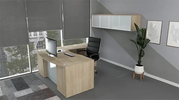 L-Desk 66in W x 72in D with 2 Pedestals