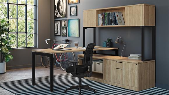 L-Desk with Storage Wall and Hutch
