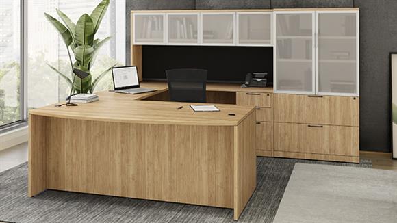 Bow Front U-Desk Suite with Hutch Storage Cabinet and Lateral File