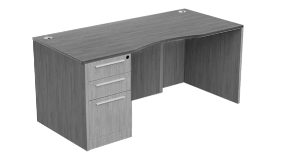 71in x 36in Bow Front Single BBF Desk w/ Curve User Side and Step Laminate Modesty