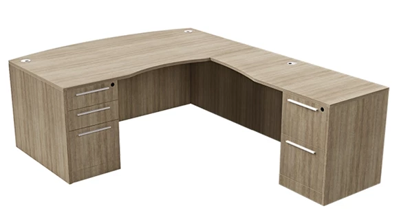 Bow-Front L-Desk 71in W x 84in D with 2 Pedestals