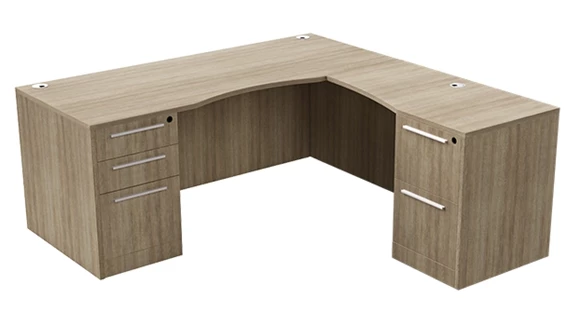 71in x 72in Double Ped L-Desk w/ Curve User Side and Step Laminate Modesty