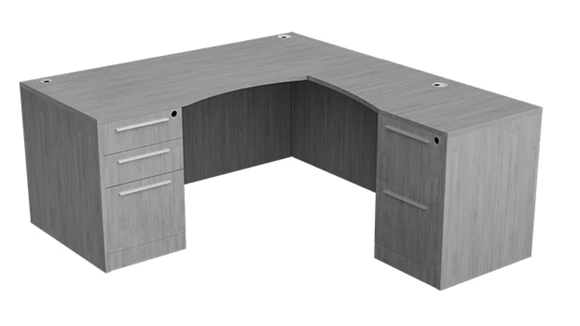 66in x 72in Double Ped L-Desk w/ Curve User Side and Step Laminate Modesty