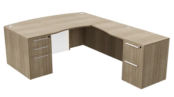 Bow-Front L-Desk 71in W x 78in D with 2 Pedestals