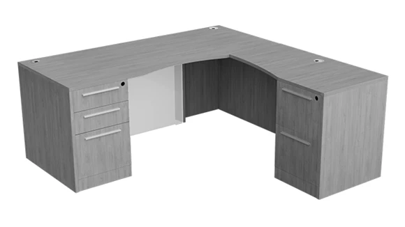 71in x 72in Double Ped L-Desk w/ Curve User Side and Glass Modesty