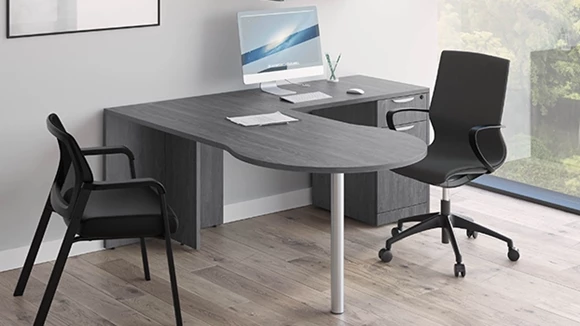 Bullet-End L-Desk 71in W x 78in D with 1 Pedestal