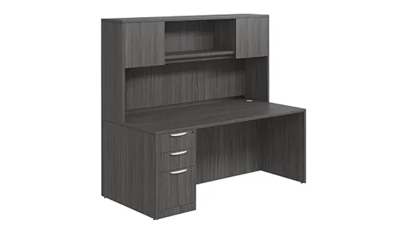Desk 71in W x 36in D with Hutch and 1 Pedestal